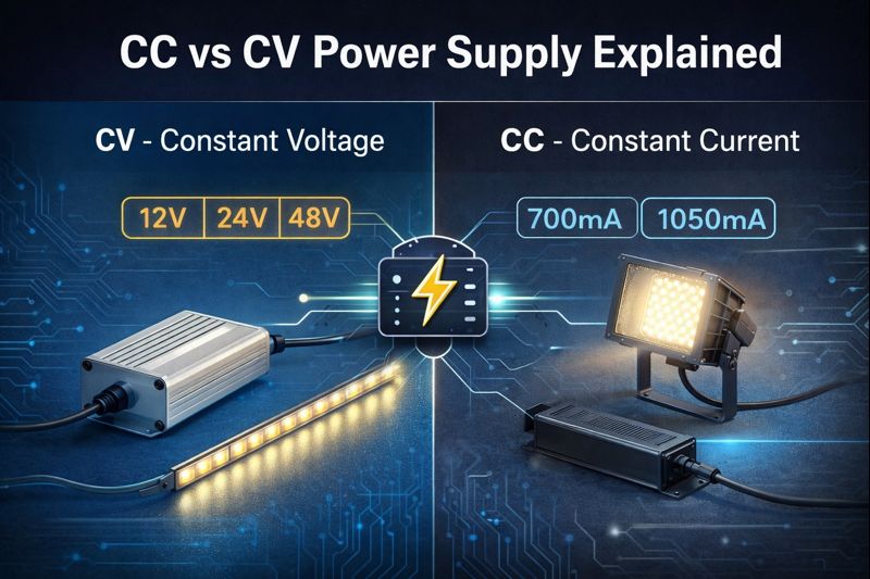 CC and CV power supply comparison for LED lighting applications